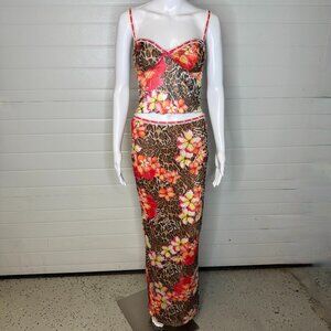 Outcast Cheetah Floral Mesh Skirt Set